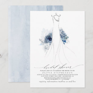 Convites Azul empoeirado e Marinho Flores Vestir Chá de pa