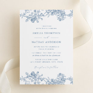 Convites Azul Empoeirado Elegante Casamento Floral Vintage