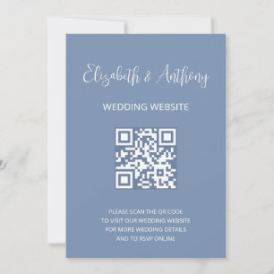 Convites Azul Empoeirado Elegante Script   Código QR RSVP C