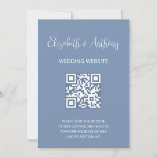 Convites Azul Empoeirado Elegante Script | Código QR RSVP C