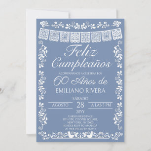 Convites Azul Empoeirado Feliz Cumpleaños 60º Aniversário