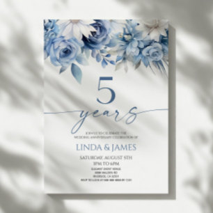 Convites Azul Empoeirado Floral 5º Aniversário de Casamento