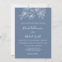Azul Empoeirado Floral Arte Linha Branco | Casamen