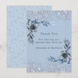 Convites Azul Empoeirado Floral Prata Brilho Casamento Agra