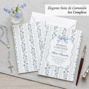 Convites Azul Empoeirado Floral Toile Espanhola Primeira Co