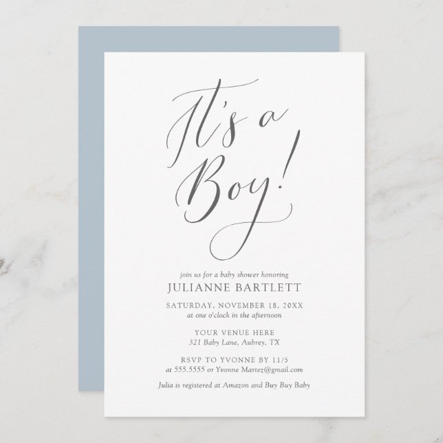 Convites Azul empoeirado moderno é um Chá de fraldas (Frente/Verso)