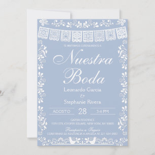 Convites Azul Empoeirado Nossa Noiva Papel Picado Casamento