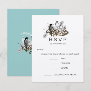 Convites Azul Empoeirado Pássaros de Amor Casamento RSVP Ro