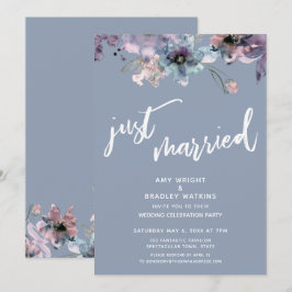 Convites Azul Empoeirado Pintado Floral Casamento Recém-Cas