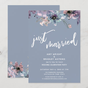 Convites Azul Empoeirado Pintado Floral Casamento Recém-Cas