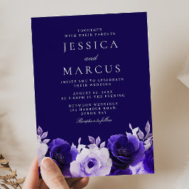 Convites Azul Encantado: Casamento de Rosas Azuis Marinho d