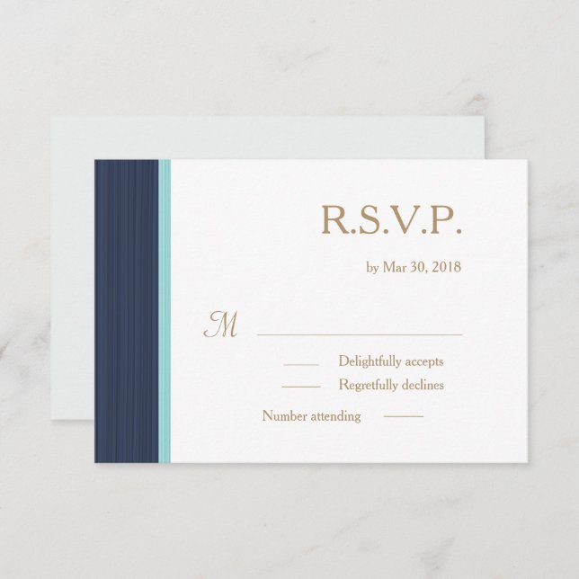 Convites Azul escuro, branco sutil stripes casamento RSVP (Frente/Verso)