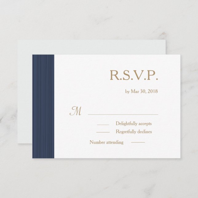 Convites Azul escuro, branco sutil stripes casamento RSVP (Frente/Verso)