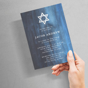 Convites Azul Escuro Cor de Água Bar Mitzvah