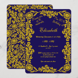 Convites Azul escuro e aniversário de 30 anos botânico Dour