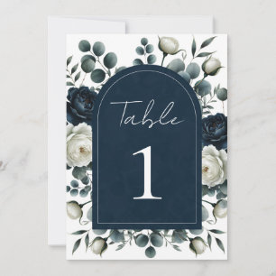 Convites Azul Escuro e Branco Casamento Moderno Floral Verd