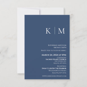 Convites Azul Escuro e Monograma Branco-Casamento-