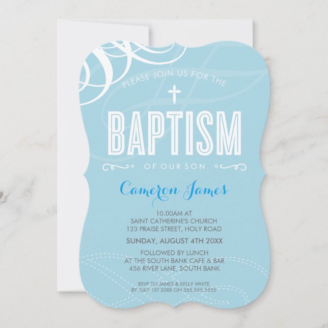 Convites azul-espiral design elegante MODERN BAPTISM (Frente)