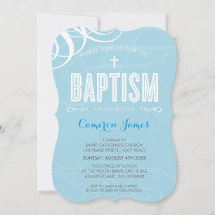 Convites azul-espiral design elegante MODERN BAPTISM