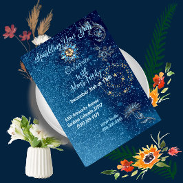 Convites Azul Espumante Ano Novo Estrelas de Brilho Festa F