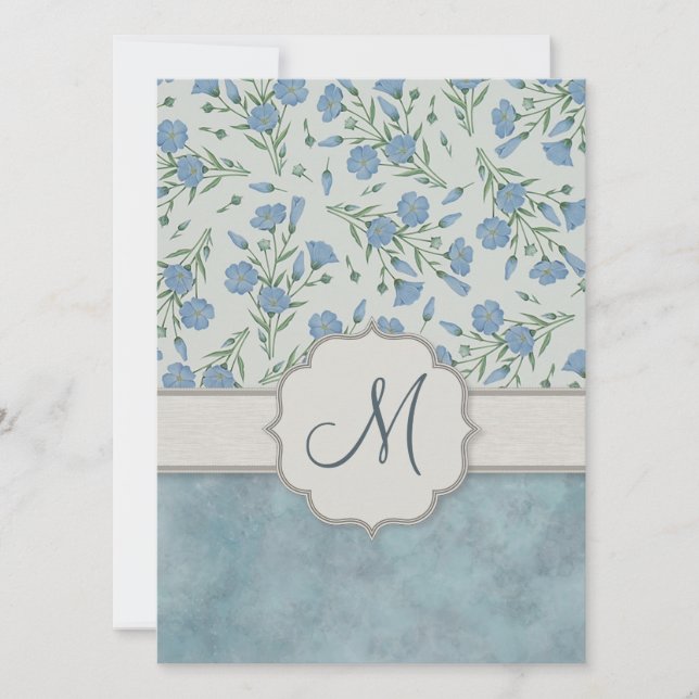 Convites Azul Esqueça-Me-Não Floral e Marble com Monograma (Frente)