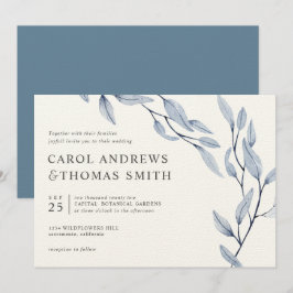 Convites Azul etéreo | Casamento Chic Botanic Leaves