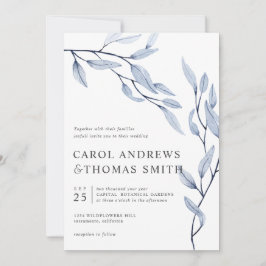 Convites Azul etéreo | Casamento com Folhas Botânicas Verti