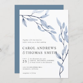 Convites Azul etéreo | Casamento com Folhas Botânicas Verti