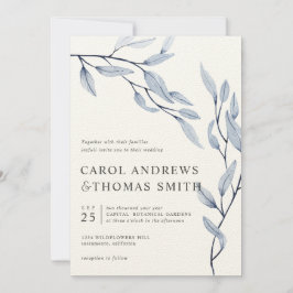 Convites Azul etéreo | Casamento com Folhas Botânicas Verti