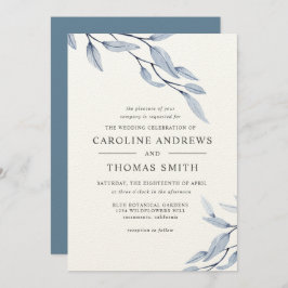 Convites Azul etéreo | Casamento de Folhas Botânicas Elegan