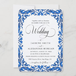 Convites Azul Florais Flores Casamento Simples