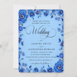 Convites Azul Florais Flores Casamento Simples