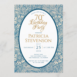 Convites Azul Floral Aniversário de 70 anos Marigold Willia