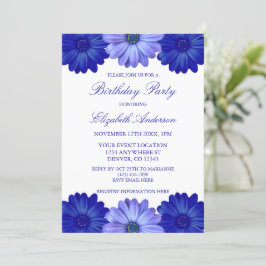 Convites Azul Floral Birthday
