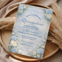 Azul Floral Dourado Jardim Quinceañera