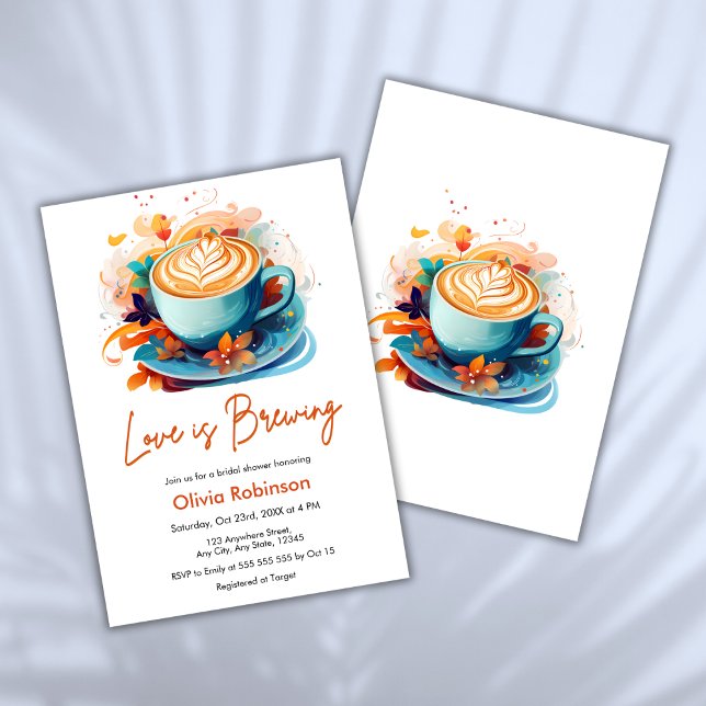 Convites Azul Floral é o Chá de panela de café (Blue Floral Love is Brewing Coffee Bridal Shower Invitation   )