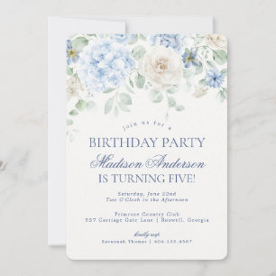 Convites Azul Floral Hipoteca Festa de aniversário Botânica