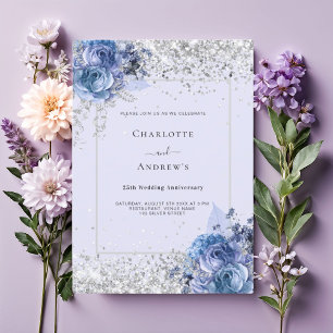 Convites Azul floral lavanda prata