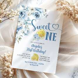 Convites Azul Floral Limão Doce Um Primeiro Aniversário