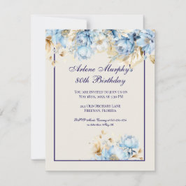 Convites Azul gelado e Marinho Floral Aniversário