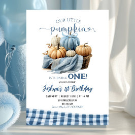 Convites Azul Gingham Pequeno Pumpkin Aniversário
