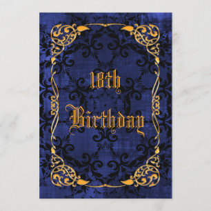 Convites Azul gótico e Dourado enquadrado no 18º anivers