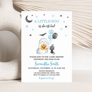 Convites Azul Halloween Um Pequeno Chá de fraldas Boo