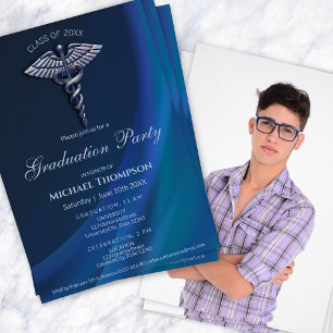 Convites Azul holográfico escuro de formatura médica Foto