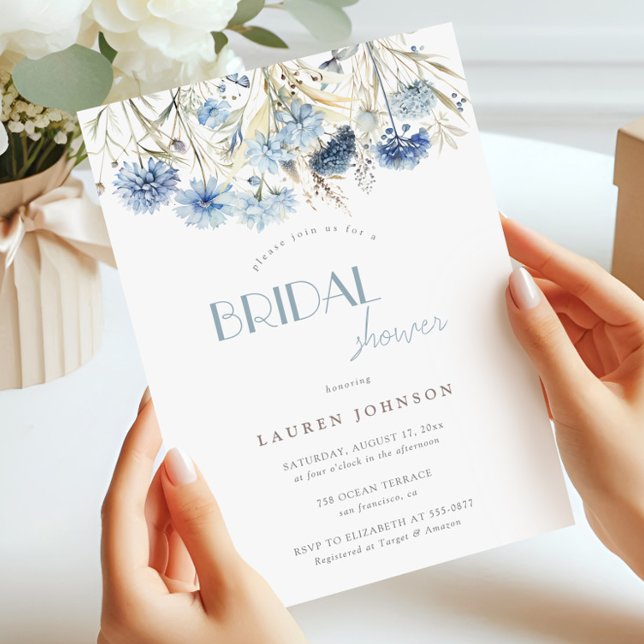 Convites Azul Hydrangea Cornflower Chá de panela (Criador carregado)