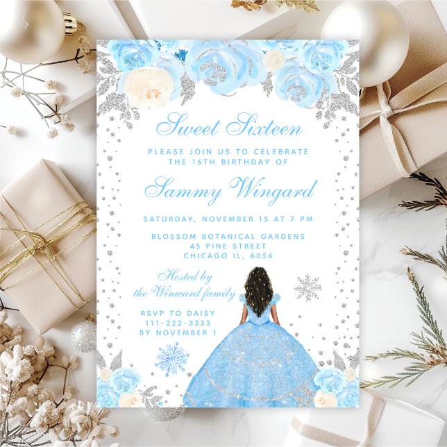 Convites Azul Inverno Princesa de Pele Morena Doce Dezessei (Criador carregado)