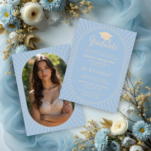 Convites Azul Lavado Elegantemente Vintage Forma Oval Gradu