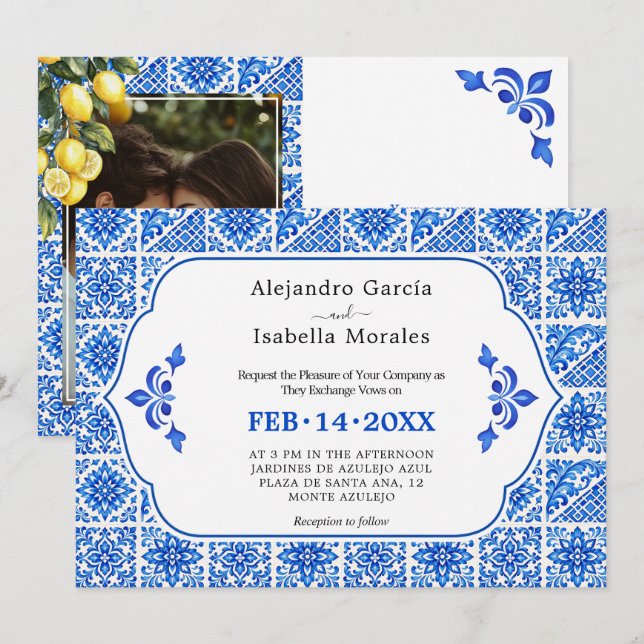 Convites 💙🍋 Azul & Limone Romance Edição de foto (Frente/Verso)