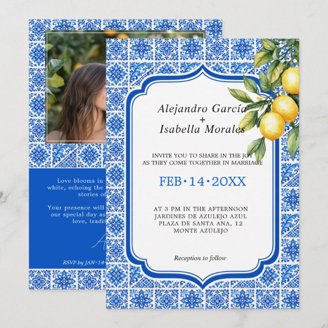 Convites 🍋💙Azul & Limone Romance – Edição de Fotos  (Frente/Verso)
