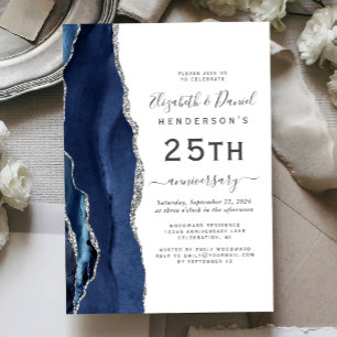 Convites Azul Marinho Ágata Prata 25º Aniversário